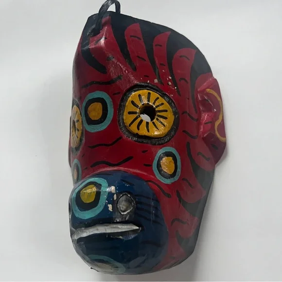 Vintage Guatemalan Monkey Wooden Dance Mask Folk Art Wall Hanging Hand Carved